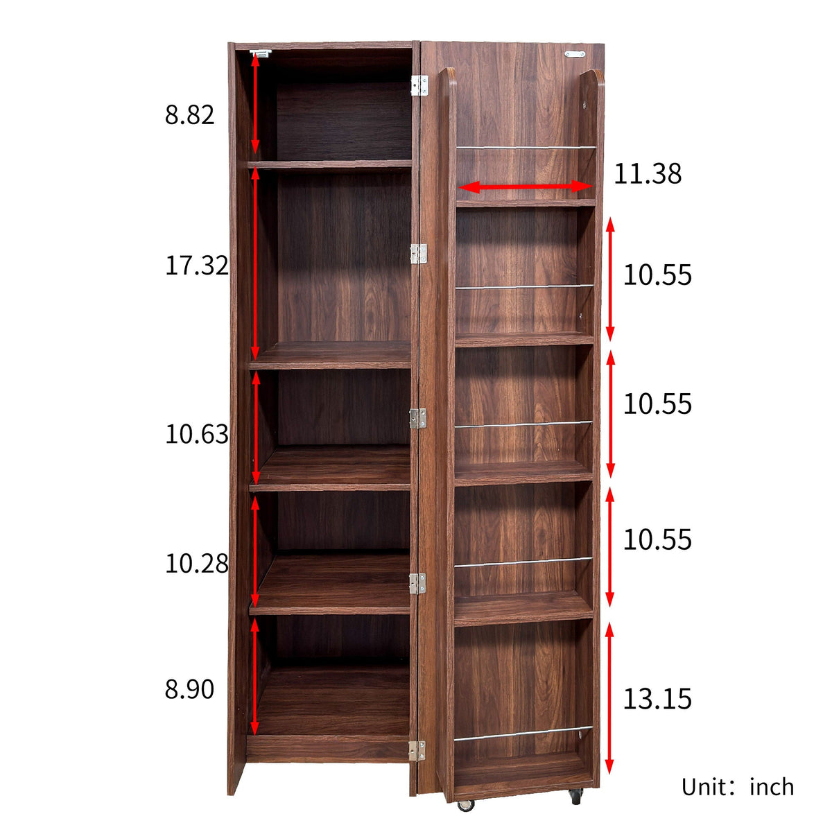 Walnut Buffet Sideboard Cabinet with Adjustable Shelves - Doors & Pantry Storage
