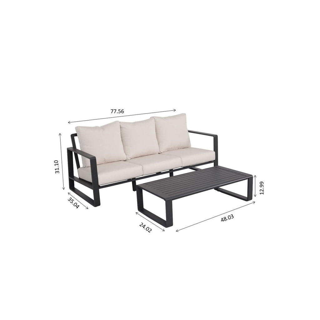 Outdoor Sofa Set with Rectangular Coffee Table - Aluminum Frame - Gray or Beige
