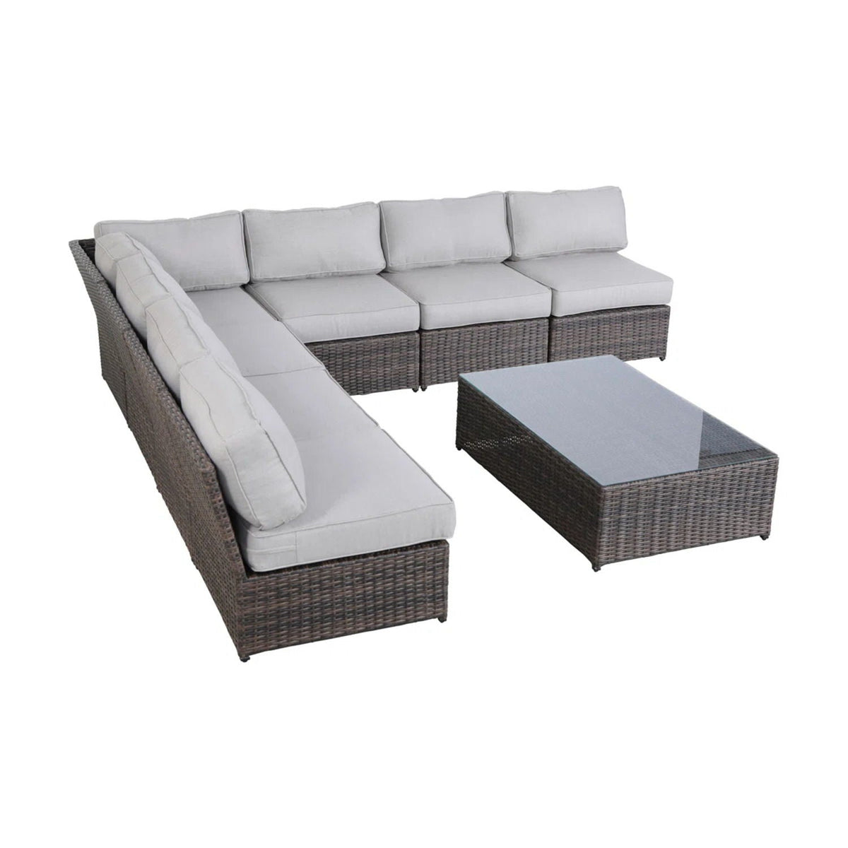 Modern Patio Rattan Sectional Set with Cushions - Multiple Colors