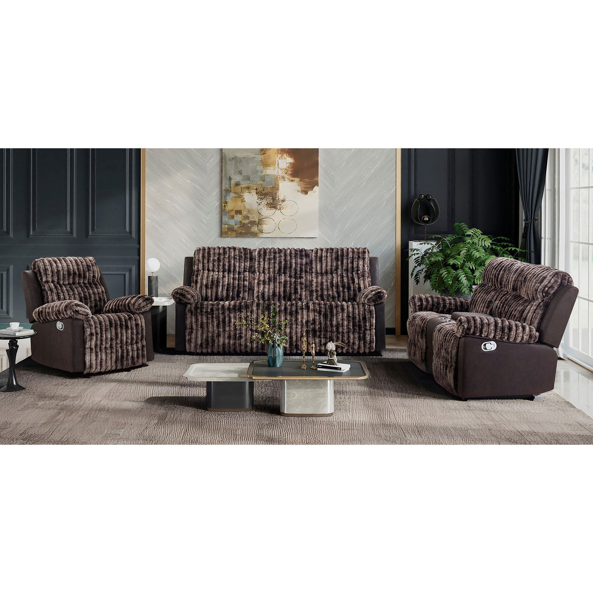 Manual Reclining Sofa with Medium Firm Support - Dark Brown or Gray