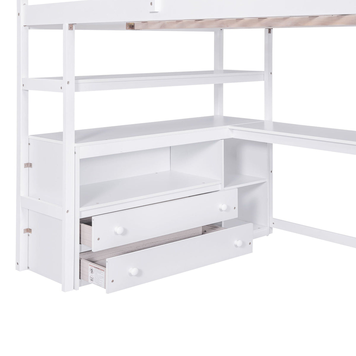 Loft Bed with Desk and Storage Staircase - Full or Twin, White or Gray