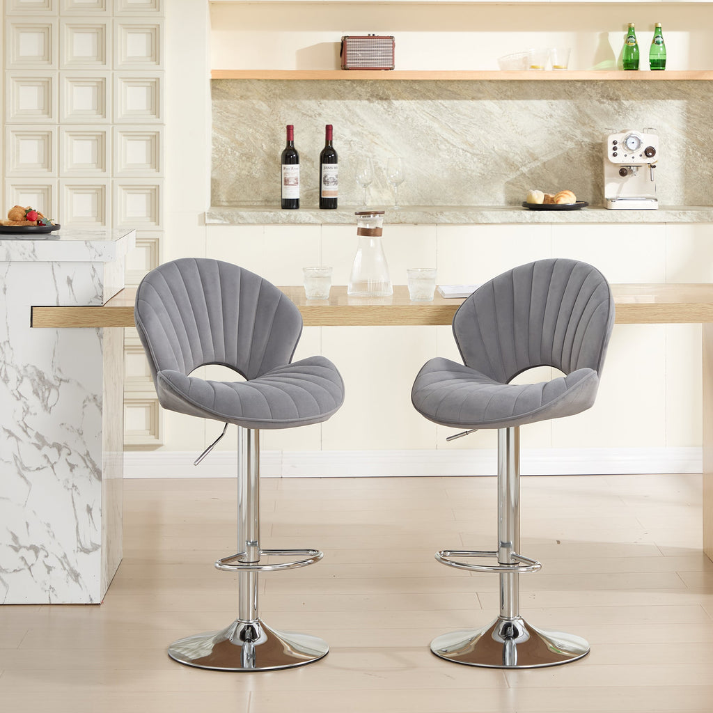 Grey Adjustable Bar Stools Set of 2 with Back and Footrest