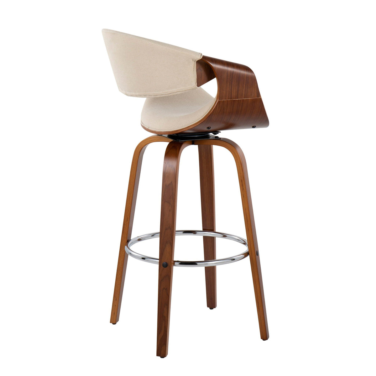 Mid-Century Modern Swivel Barstool Set with Walnut Frame - Multiple Colors