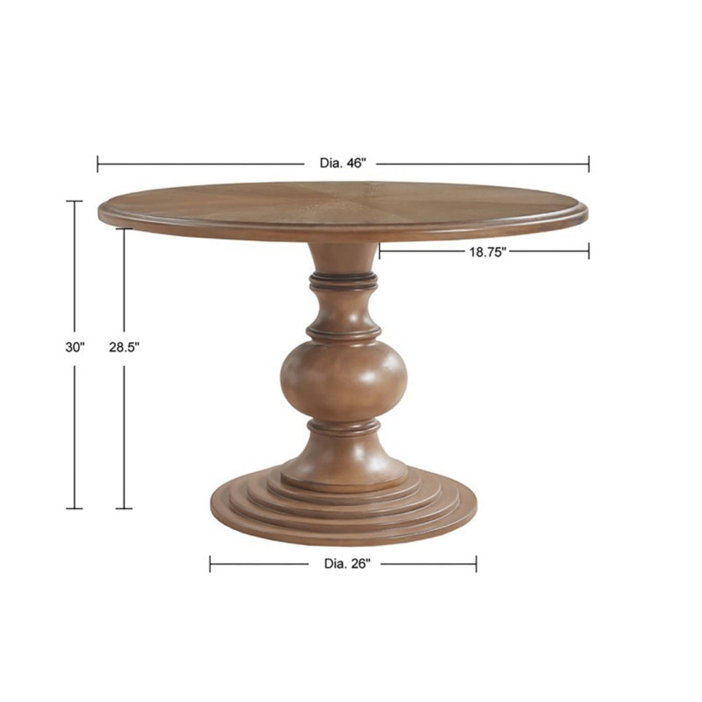 Walnut Round Pedestal Dining Table with Diamond Veneer Top