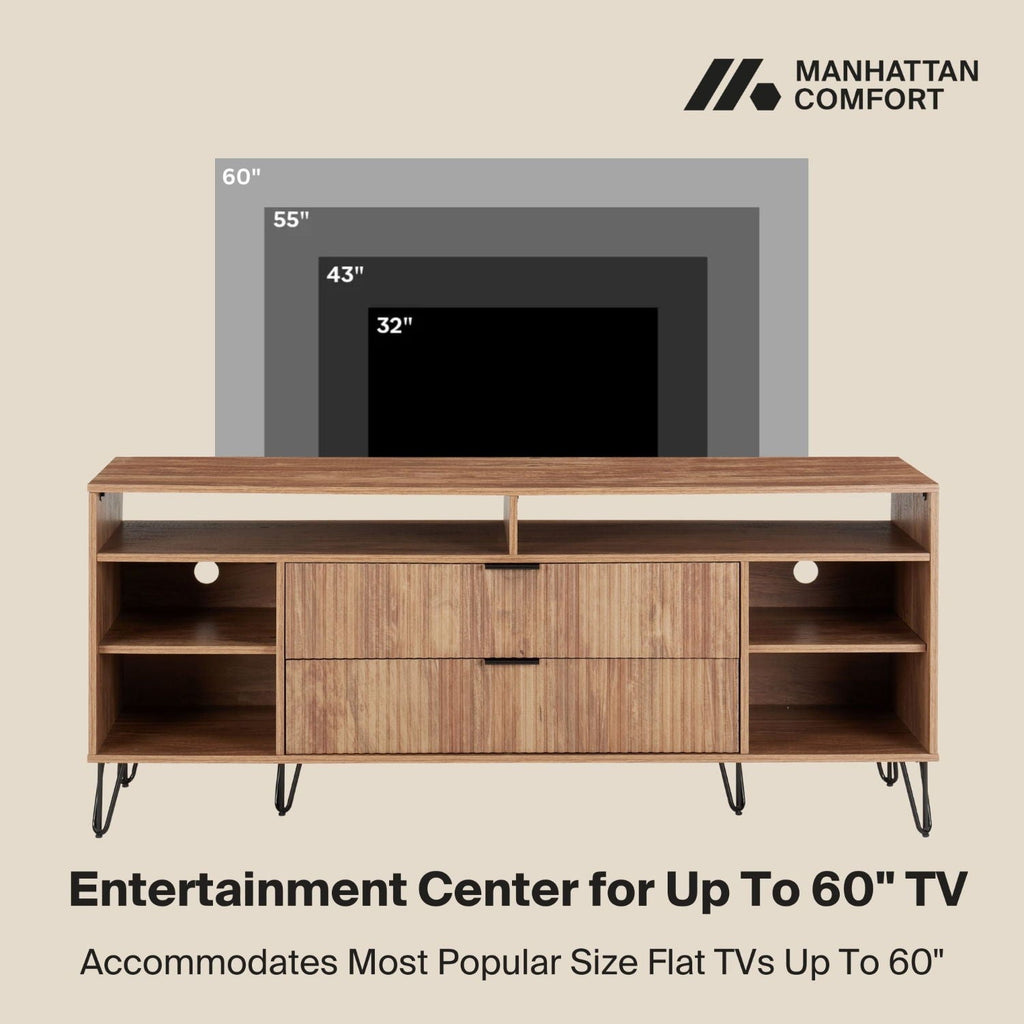 Fluted TV Stand with Storage and Metal Legs - Multiple Colors