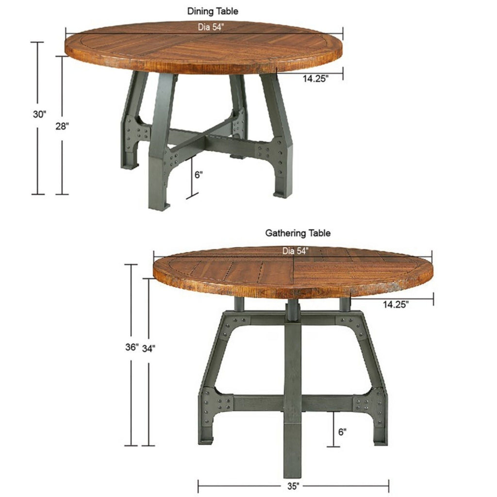 Round Dining / Gathering Table with Adjustable Height - Walnut