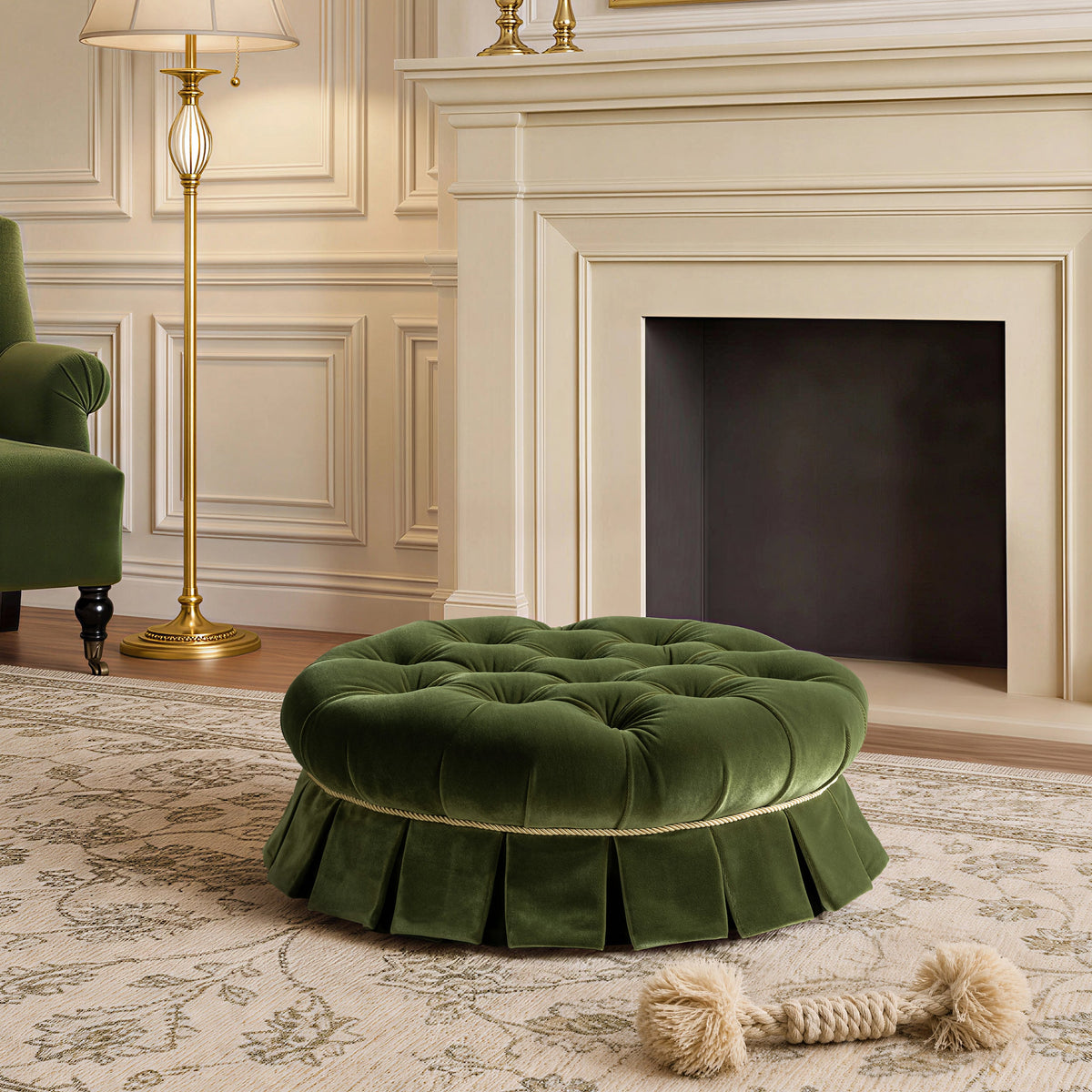 Roquefort Velvet Dog Sofa Bed with Tufted Design - Olive
