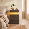 Modern Nightstand with LED Lights and 4 Drawers - White