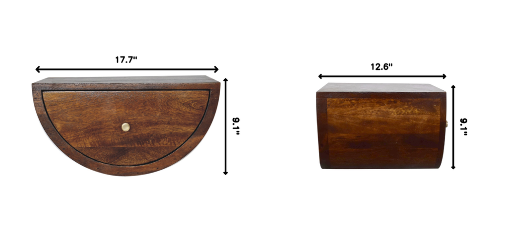 Solid Wood Crescent Floating Nightstand with Drawer - Chestnut