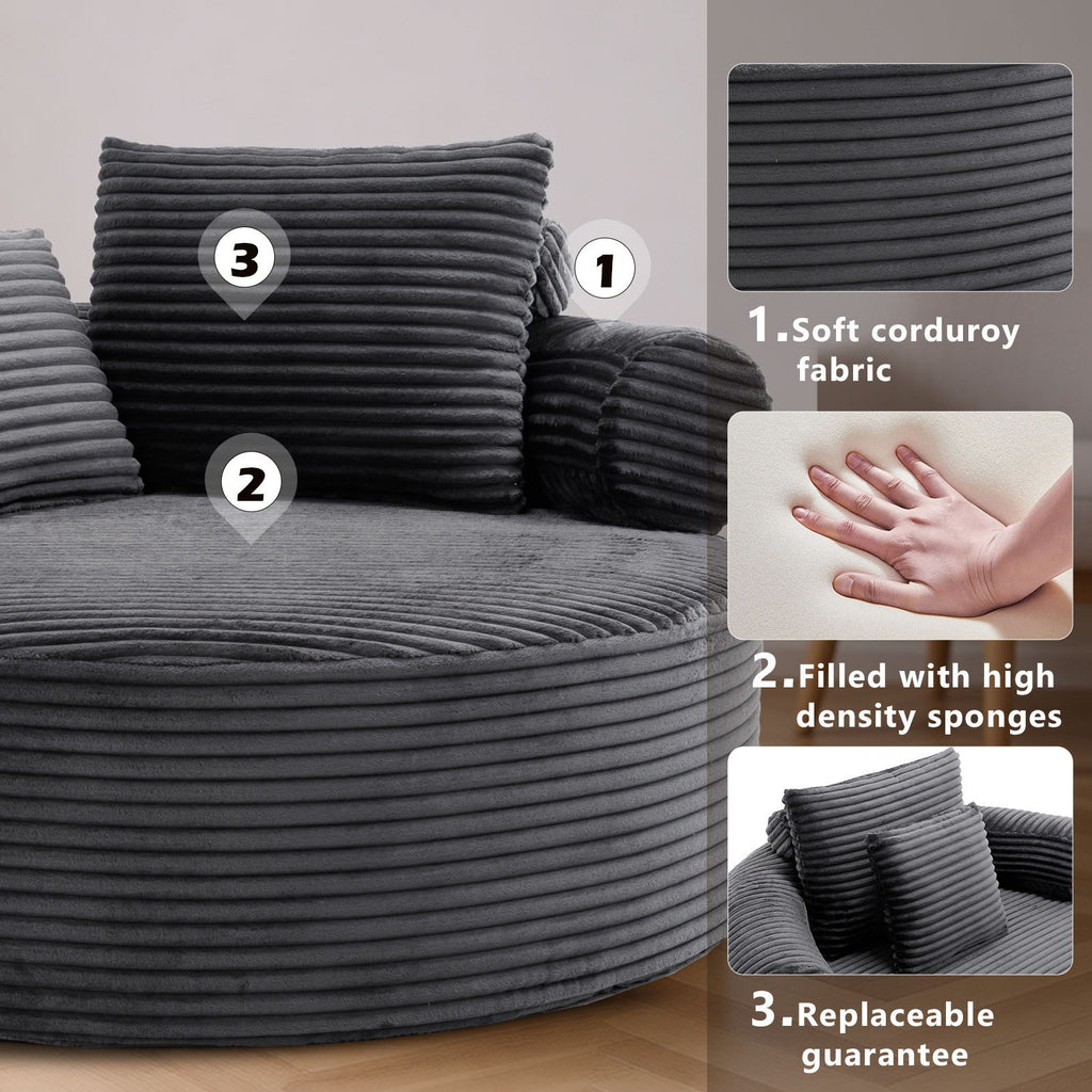 Round Sofa Bed with Memory Foam and 3 Pillows - Multiple Colors