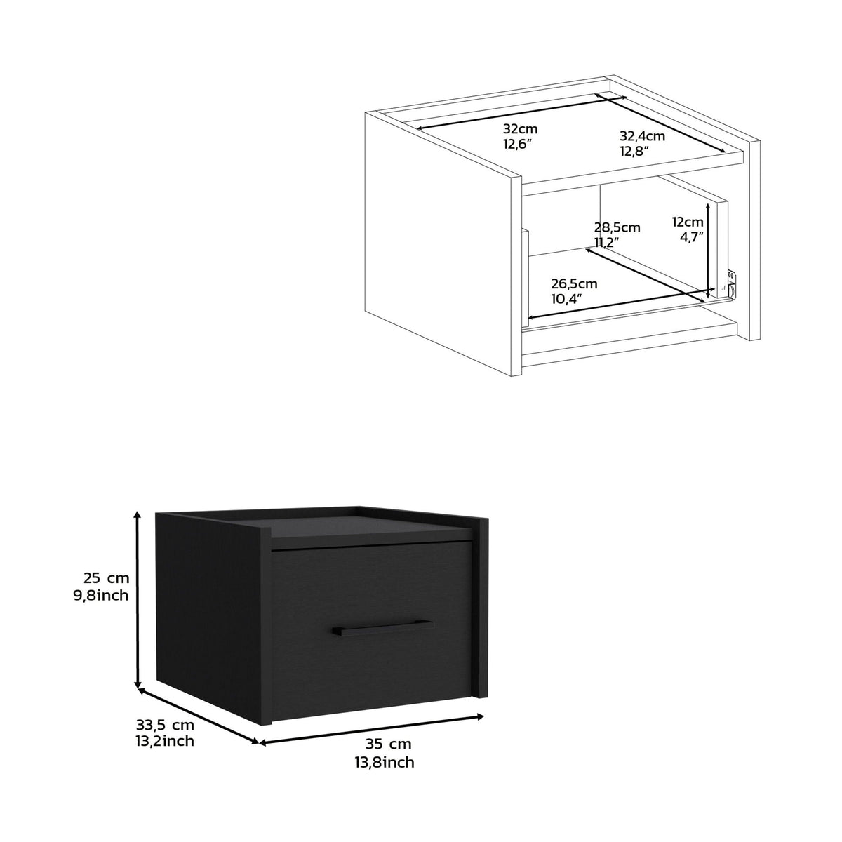 Floating Nightstand with Handy Drawer - Black