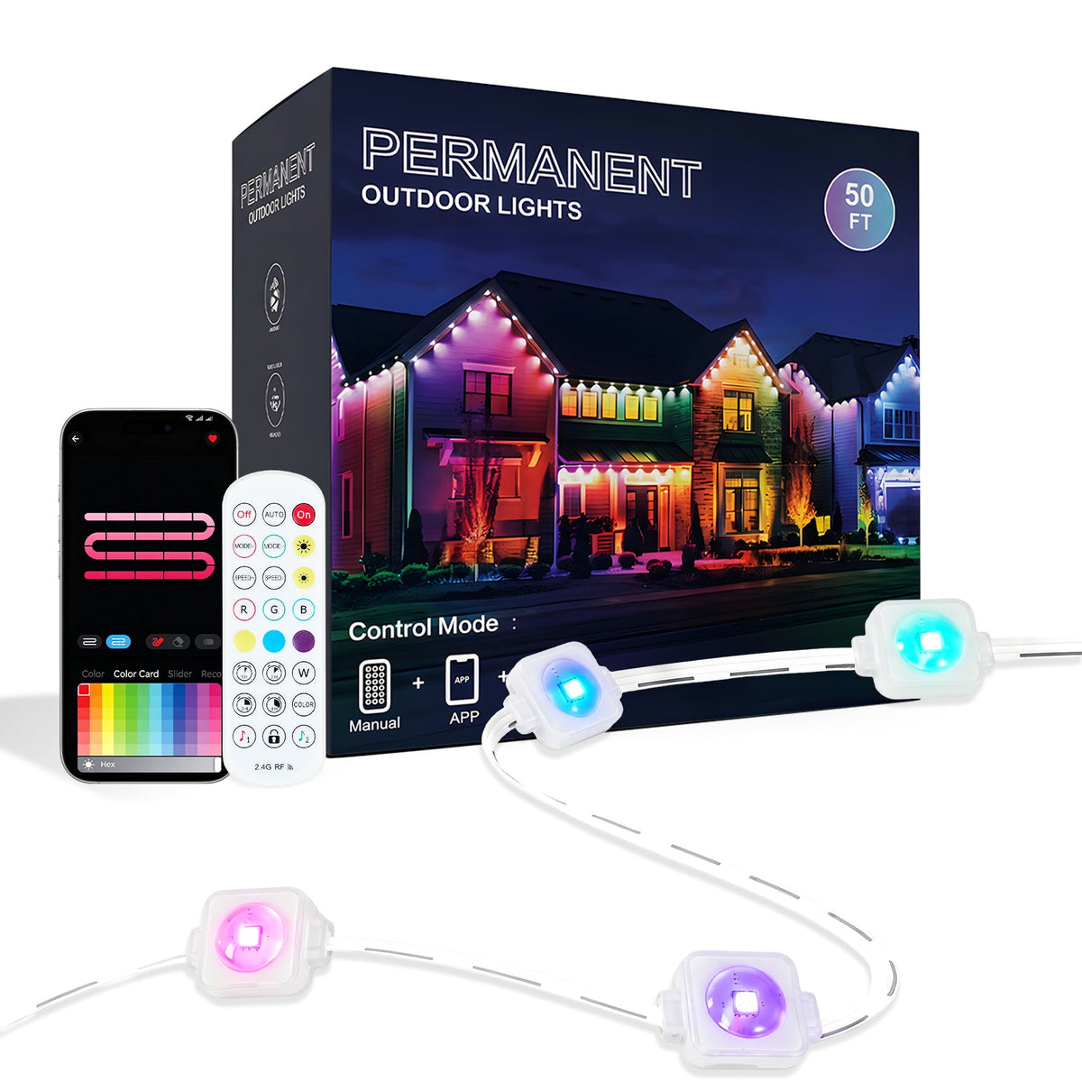 50ft Outdoor RGB LED String Lights with 75 Scene Modes - Multicolor