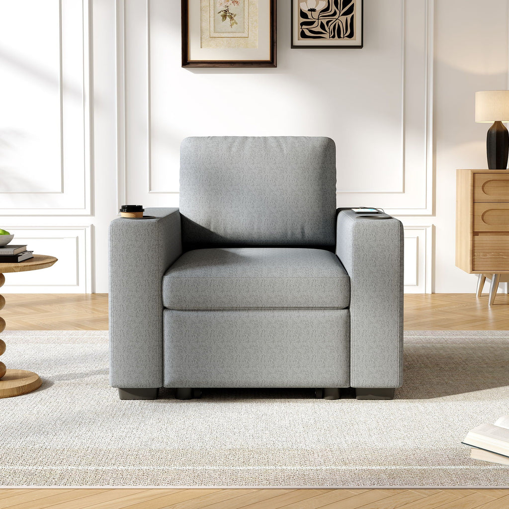 Single Pull Out Sofa Bed with USB Ports and Cup Holders - Dark Gray or Beige