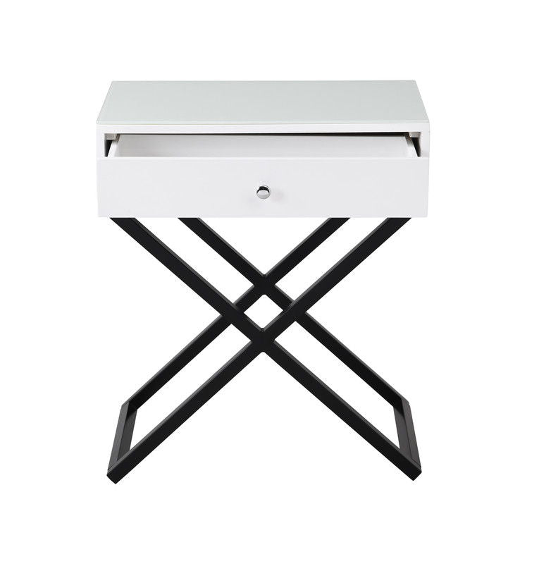 Koda End Side Table Nightstand with Drawer and Cross Base