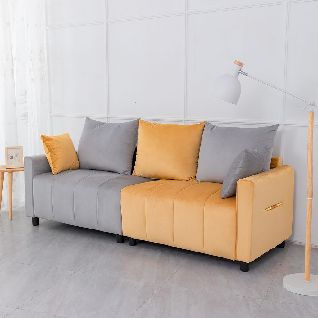 Velvet Modern 2-Seater Sofa with Chrome Accents - Light