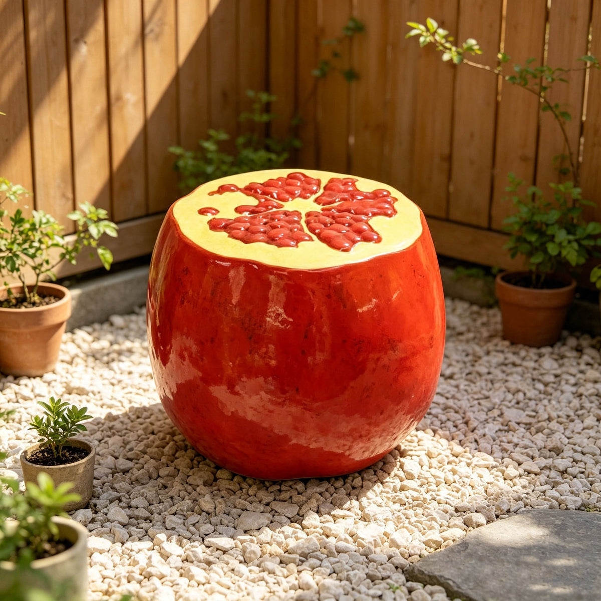 Oversized Pomegranate Fruit Stool with Durable Resin – Red
