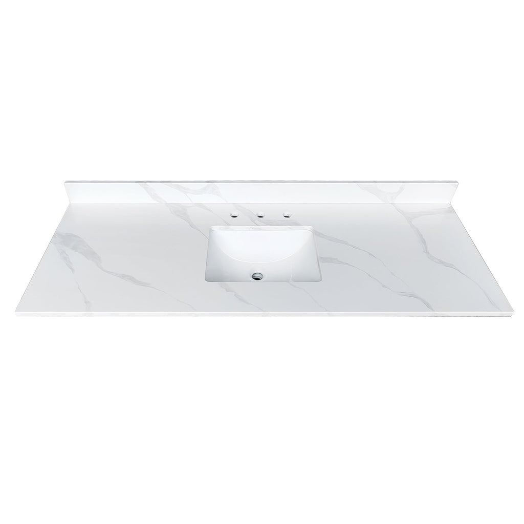 61-Inch Quartz Bathroom Vanity Top with Undermount Sink - Carrara Finish