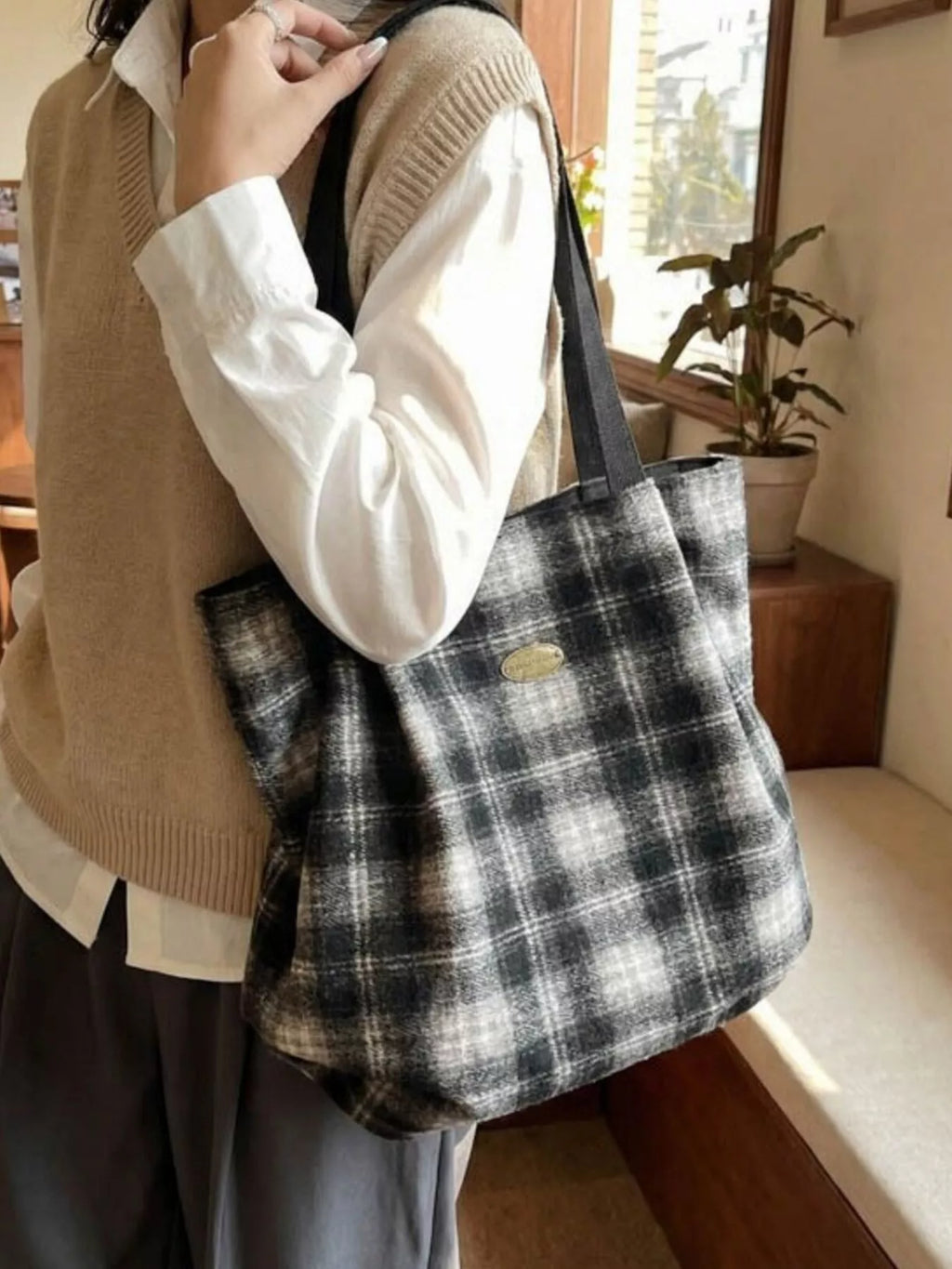 Plaid Pattern Casual Tote Bag