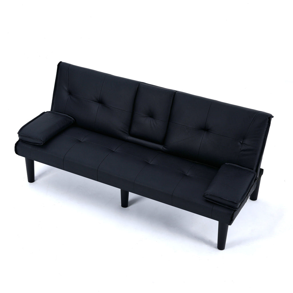 Foldable Sofa Bed with Cup Holder and Solid Wood Frame - Multiple Colors