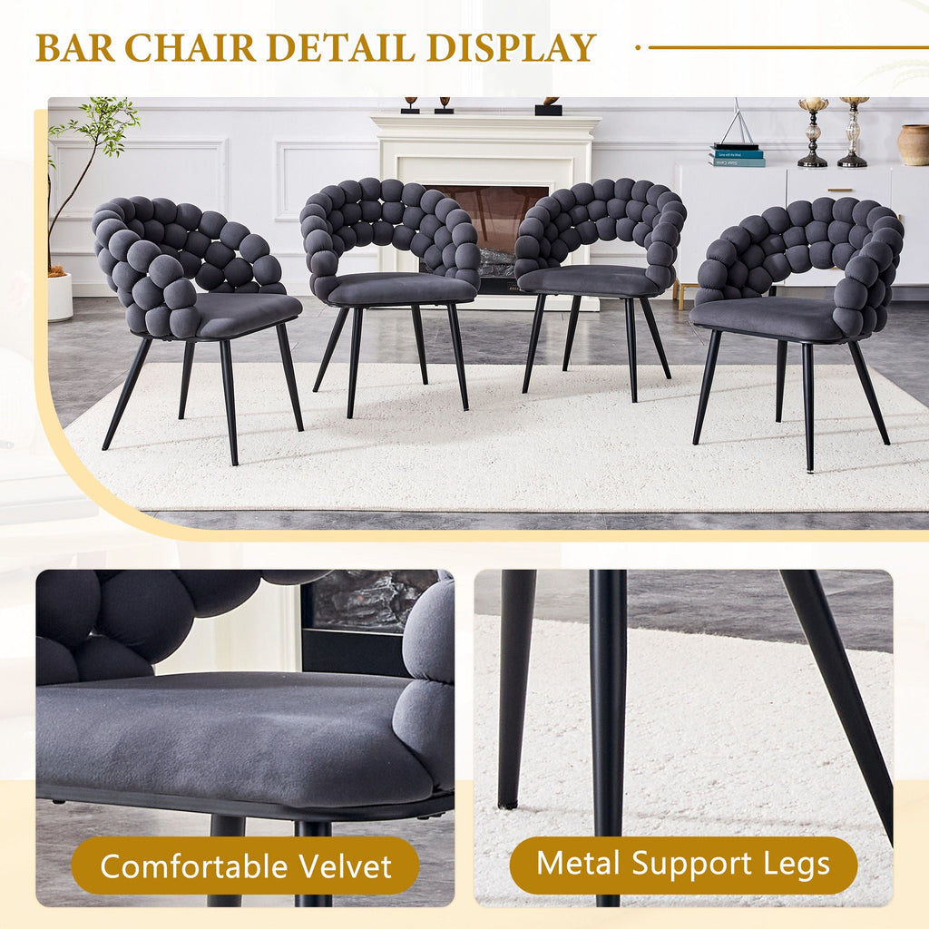 Ball Chain Bubble Dining Chair Set with Sculptural Backrest - Dark Gray, Beige, Orange