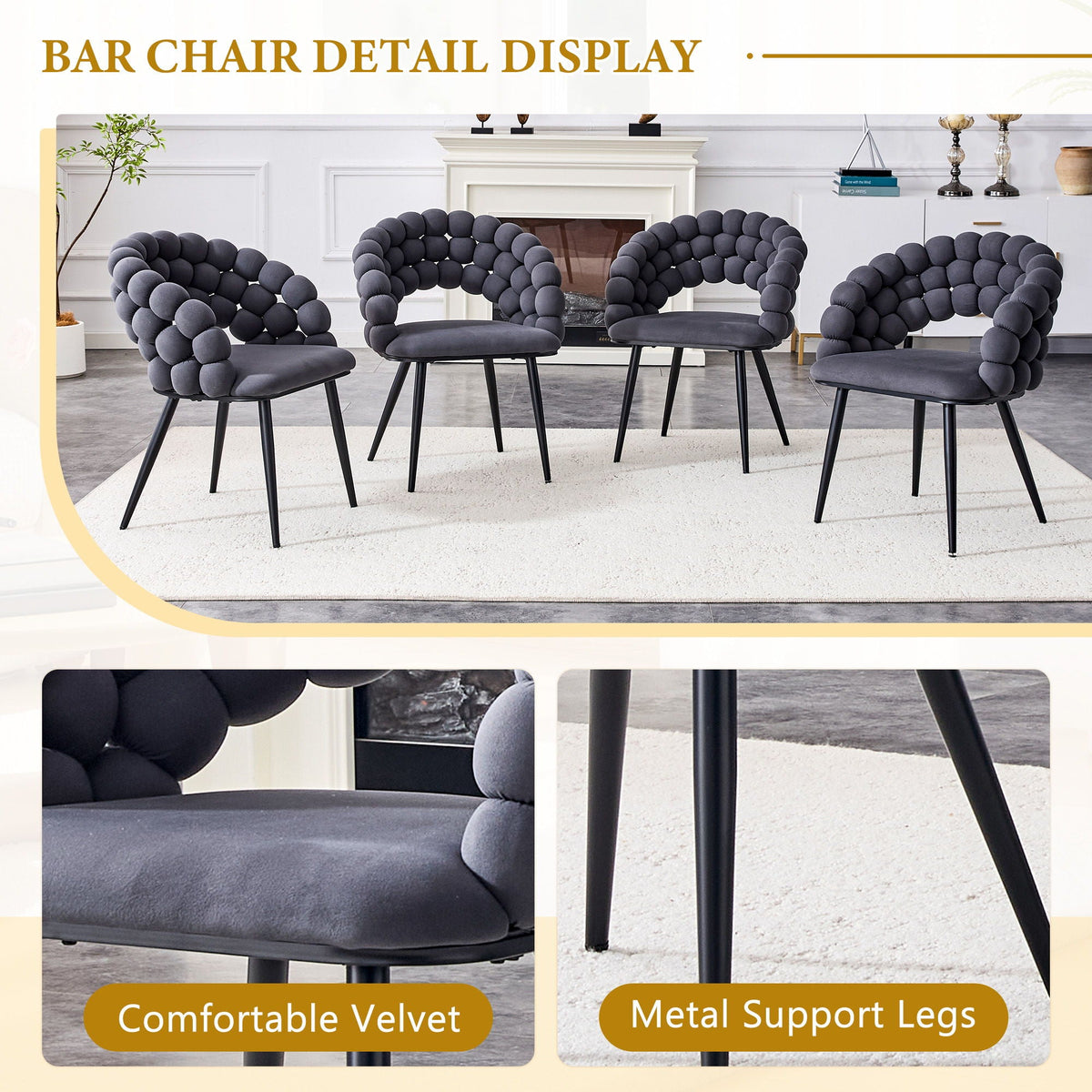 Ball Chain Bubble Dining Chair Set with Sculptural Backrest - Dark Gray, Beige, Orange