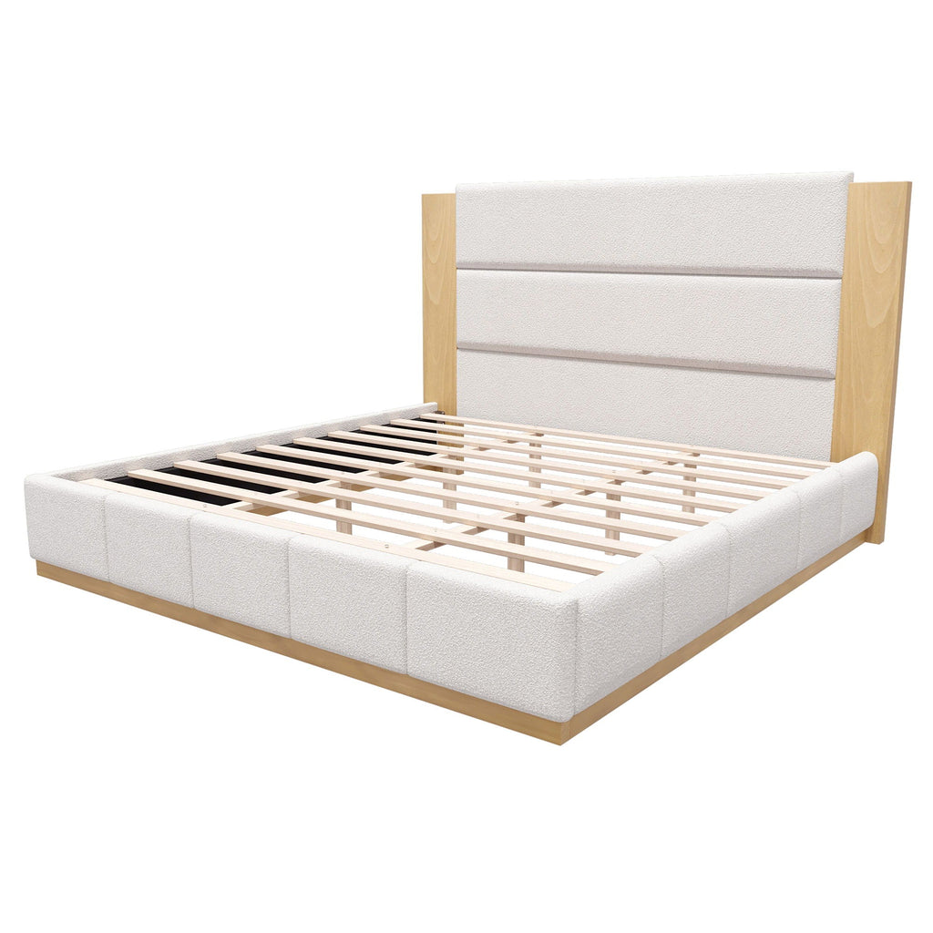 Modern Upholstered Platform Bed with Extended Headboard - Queen or King