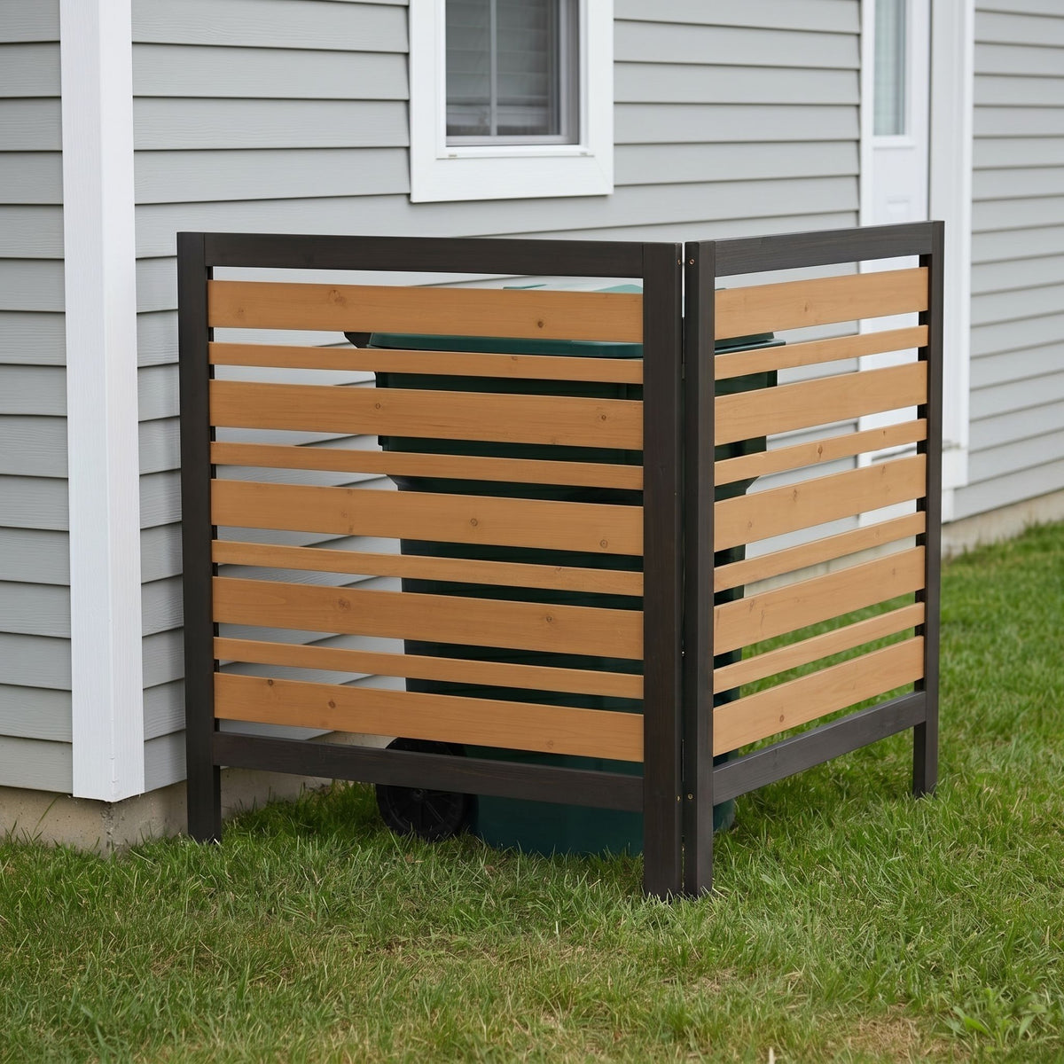 Outdoor Air Conditioner Fence Screen with Slatted Airflow - Light Brown