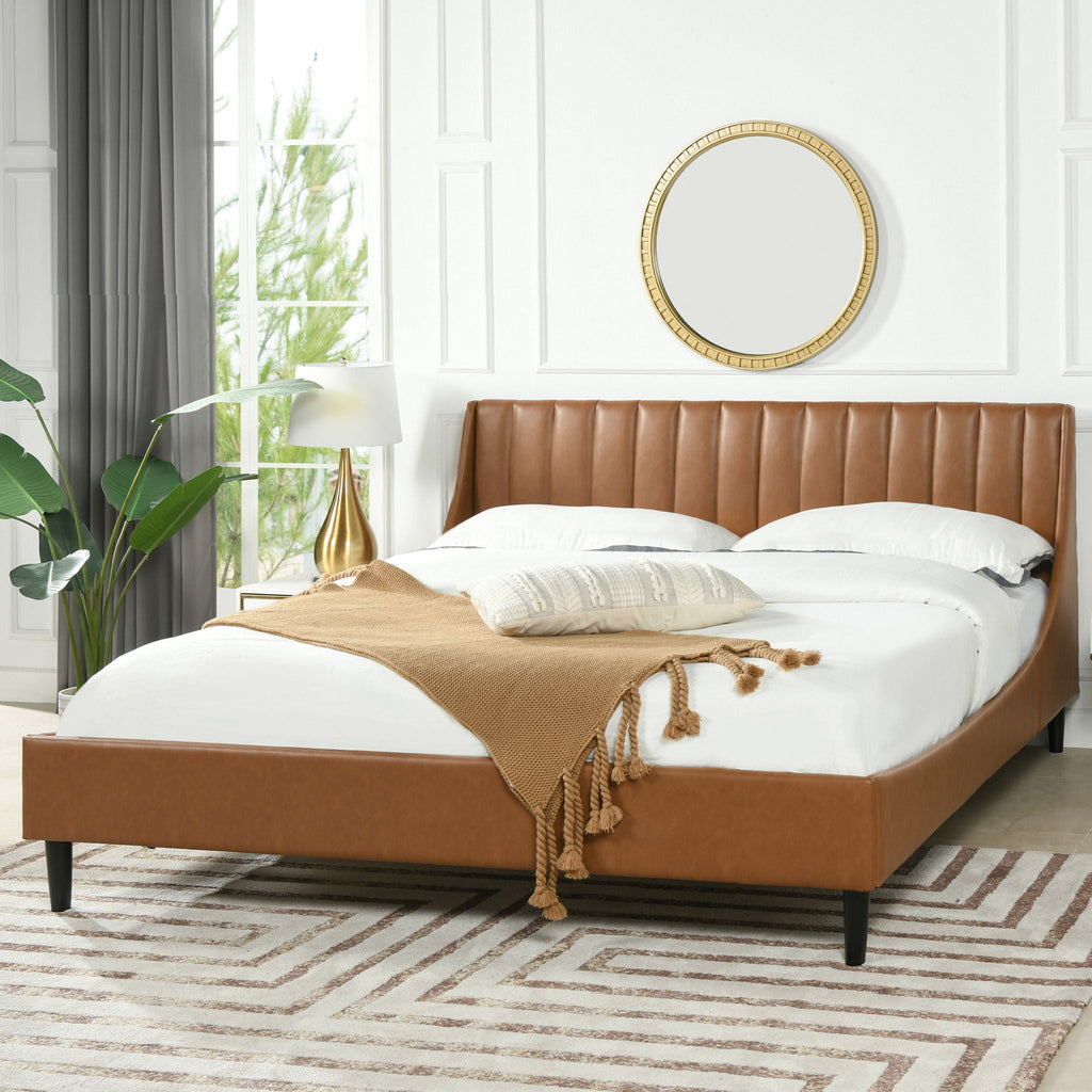 Vertical Tufted Modern Headboard Platform Bed Set with Upholstered Finish - Multiple Colors