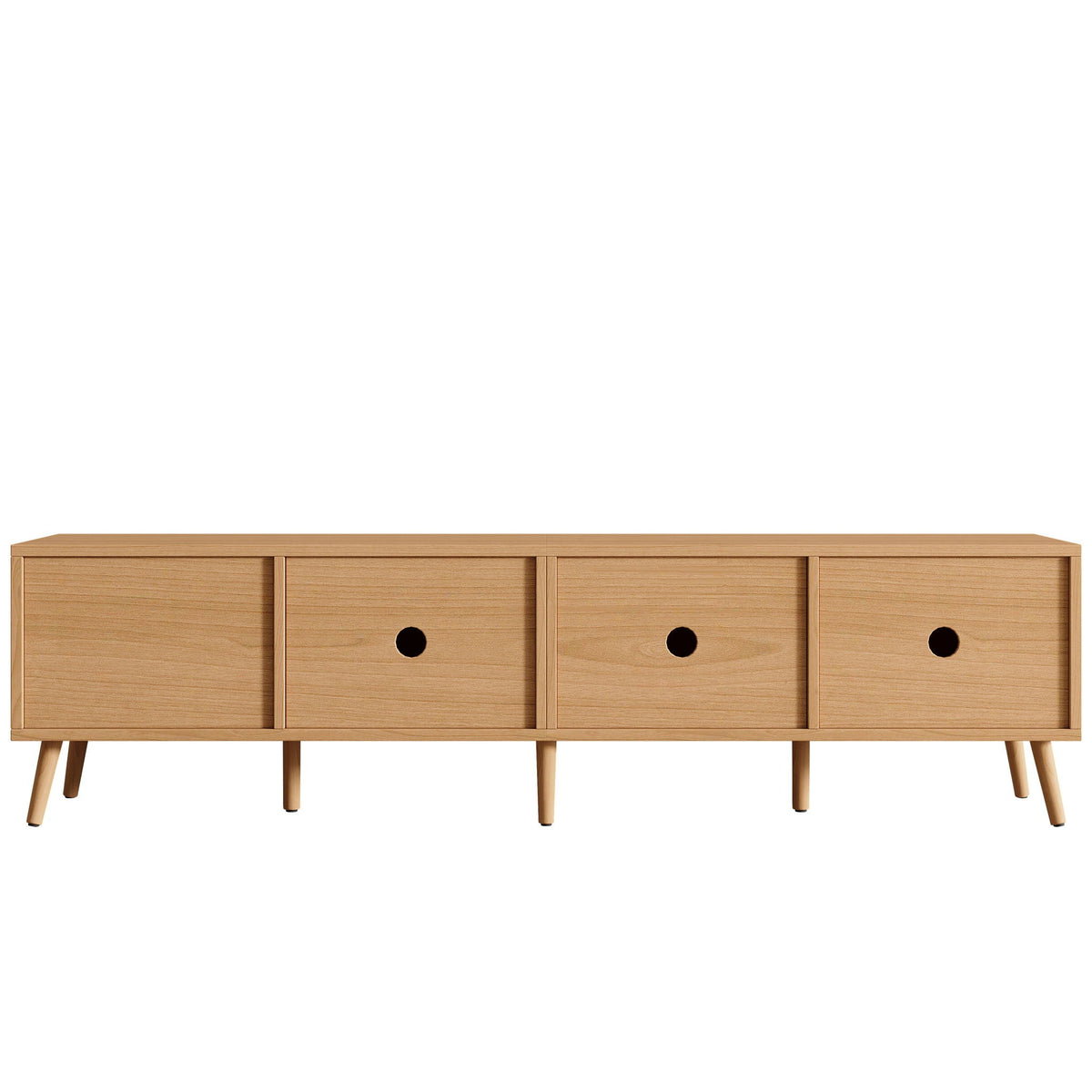 Natural Wood TV Stand with Cable Management and Drawers