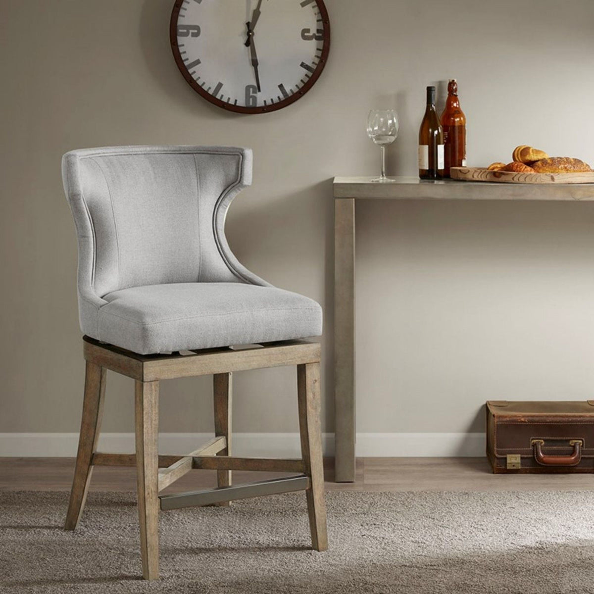 Carson Counter Stool with Swivel Seat - Wingback Design - Beige, Gray, Blue