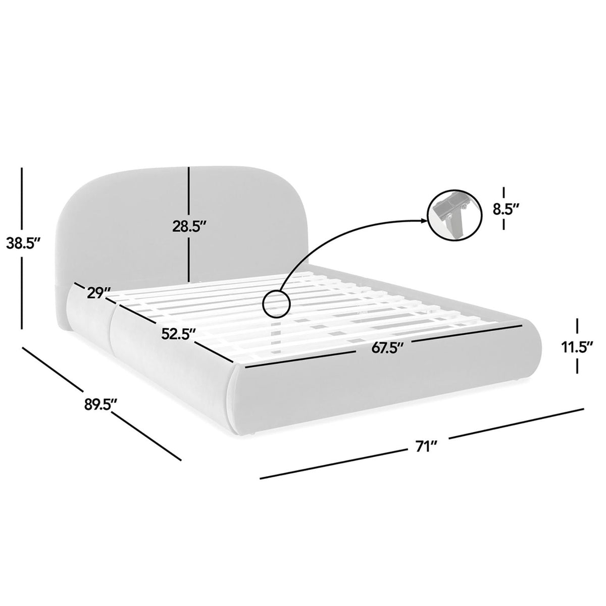 Archie Puffy Grounded Upholstered Platform Bed with Rounded Headboard - Green, White, Beige