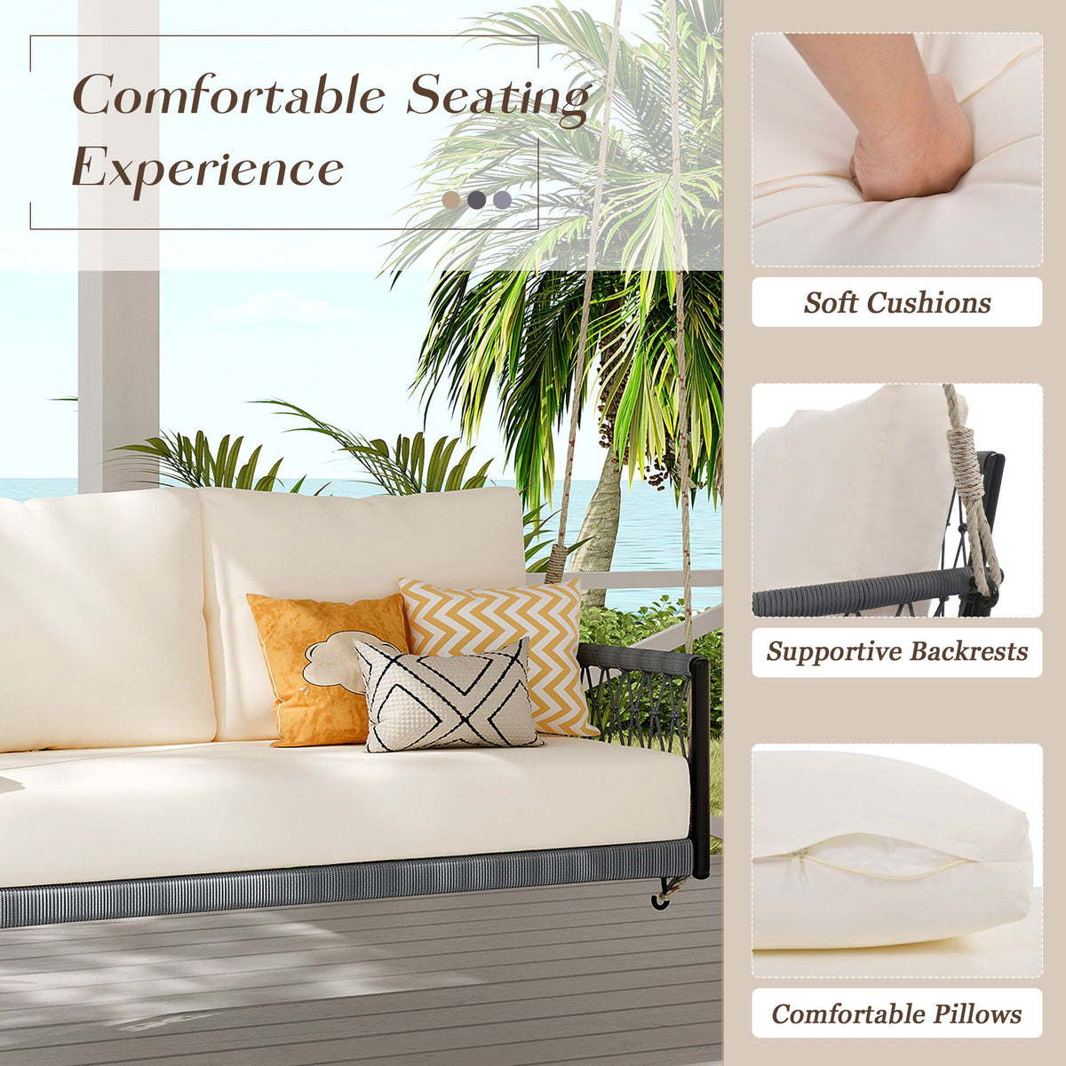 Beige Outdoor Swing Sofa with Soft Cushions for Patio