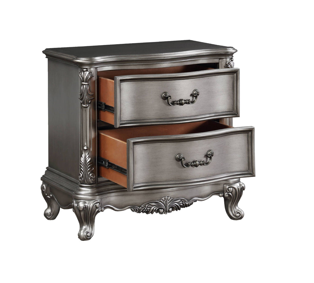 Ariadne Nightstand with Antique Silver Finish - Traditional Wood Accent