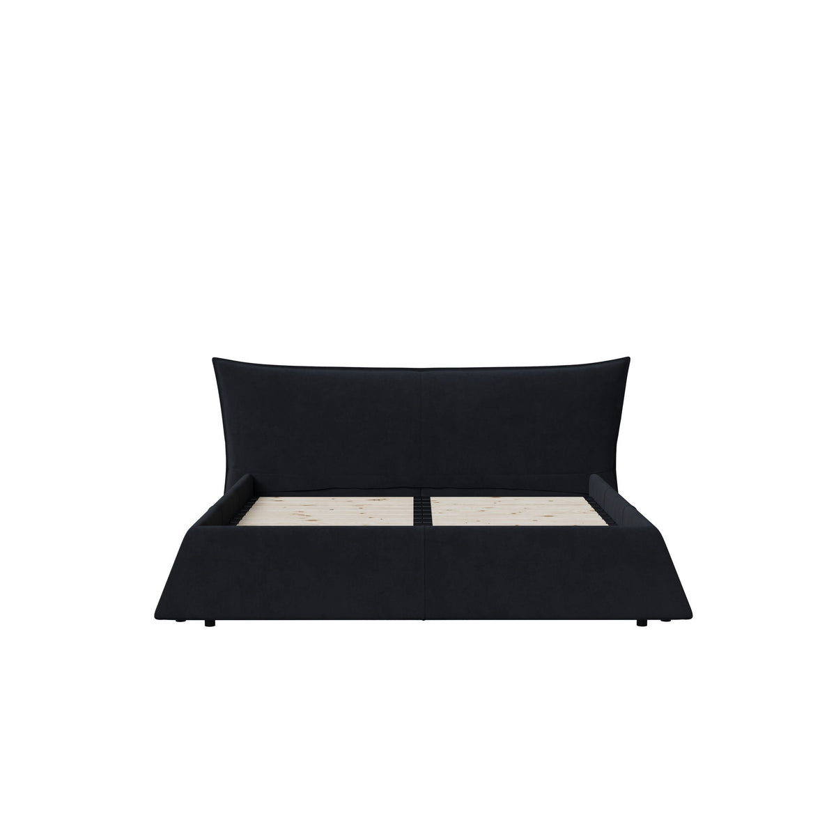 Upholstered Platform Bed with Special Shaped Headboard - Black or Beige