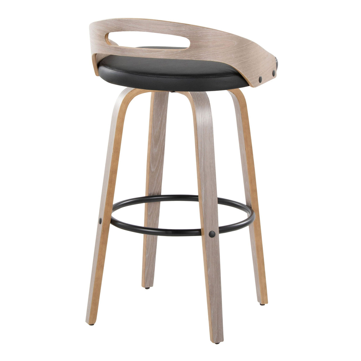 Mid Century Modern Fixed Height Barstool Set with Swivel - Black
