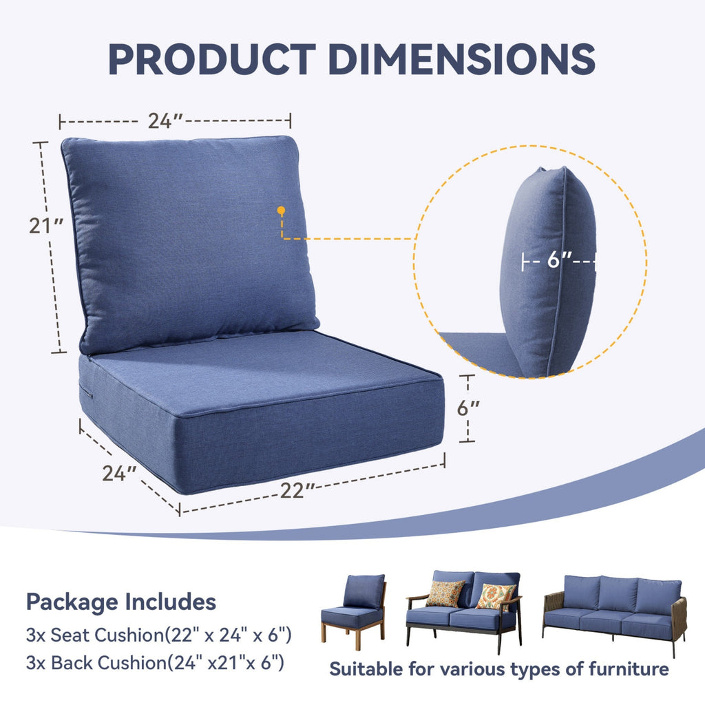 6" Thicker Outdoor Chair Cushion Set with Waterproof Olefin - Neutral