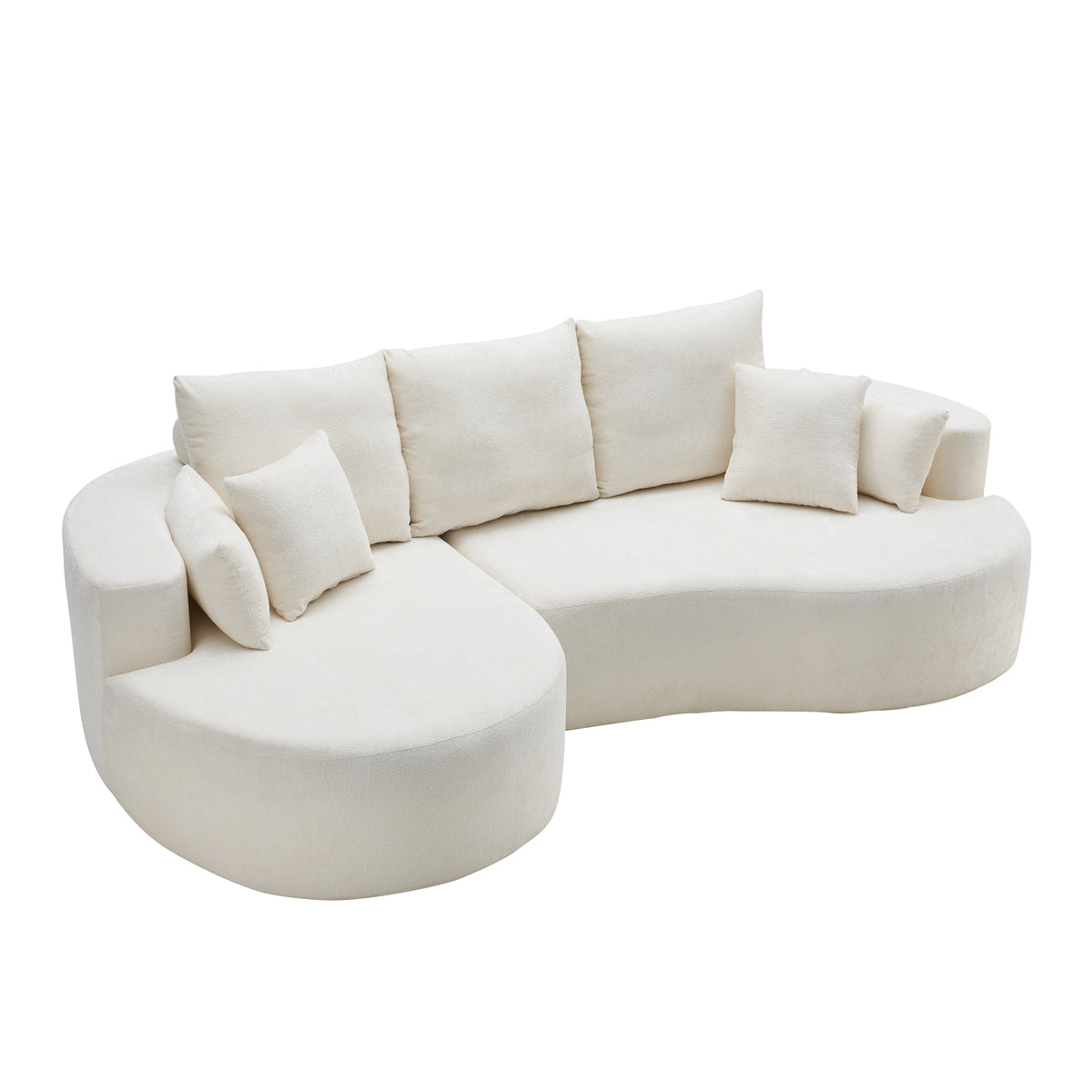 Fabric Cloud Curved Sectional Sofa with Chaise - Snow White