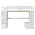 Full Size Loft Bed with Desk, Drawers & Storage Staircase - White