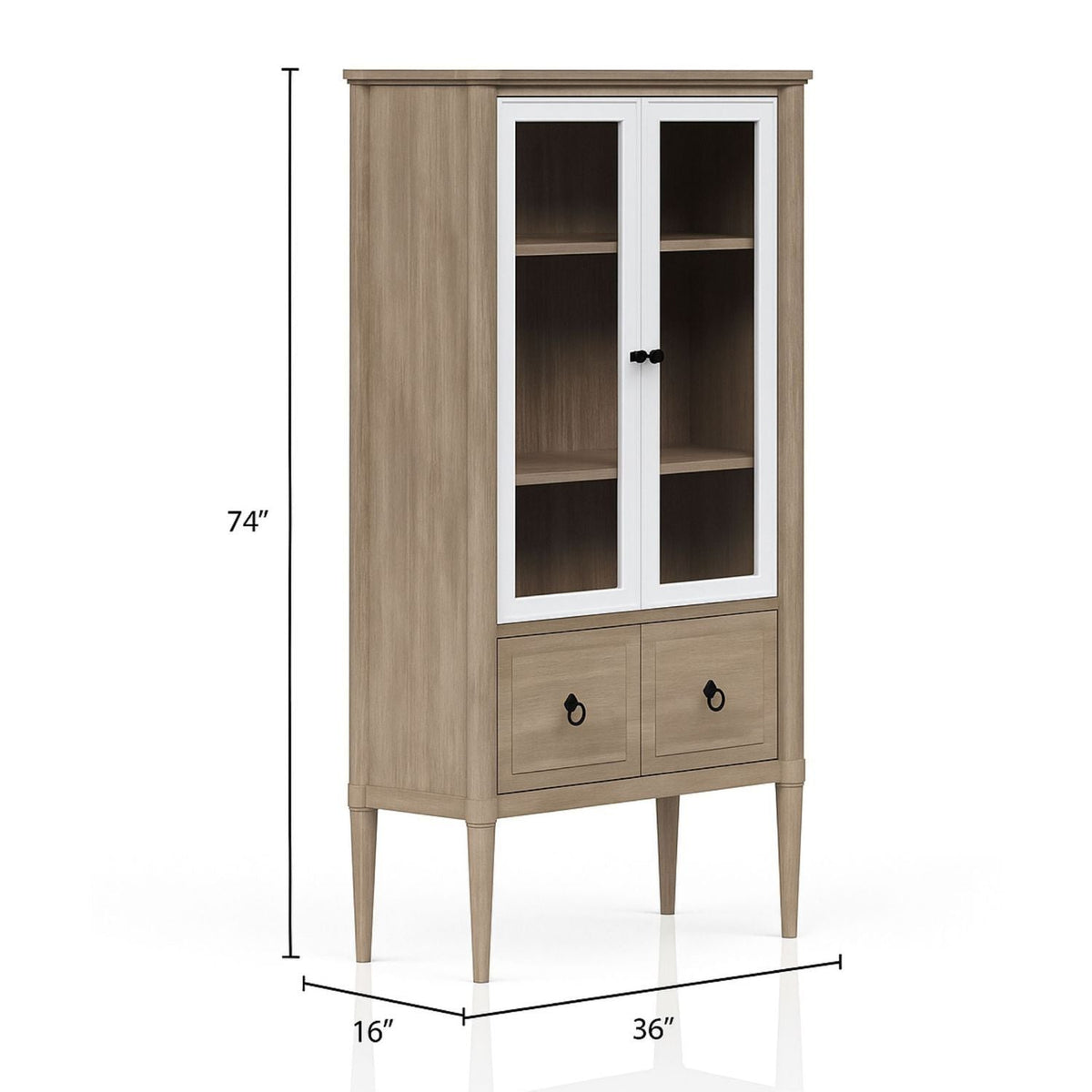Display Bookcase with Glass Cabinet Doors - Sand