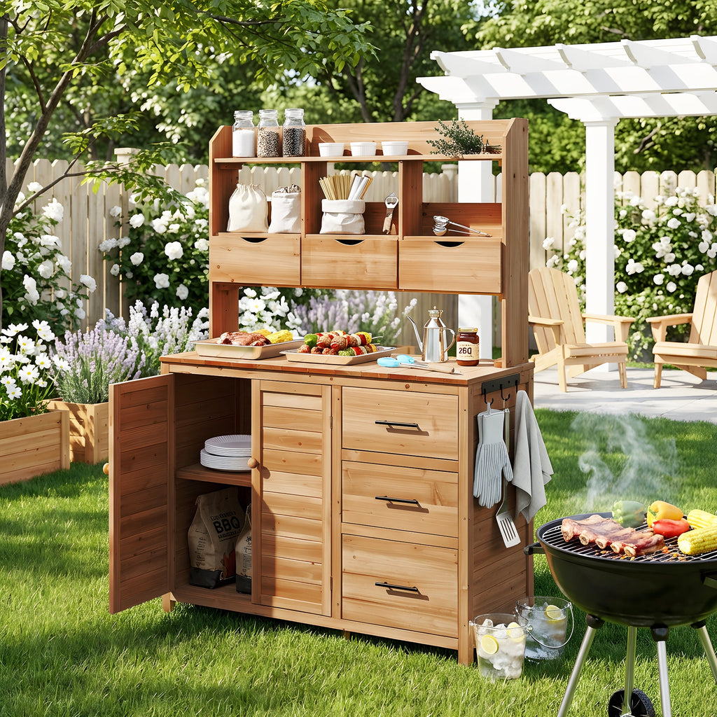 Farmhouse Patio Potting Bench with Storage and Workstation - Natural Wood
