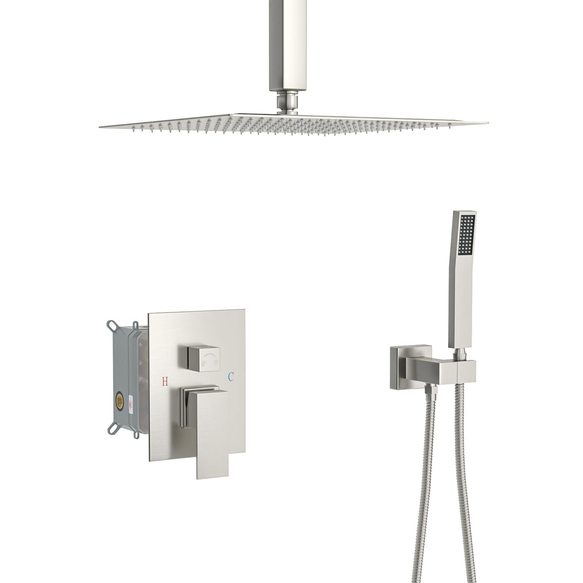 Dual Shower Head 16" Ceiling Mount Shower System with Pressure-Balanced Valve - Gray