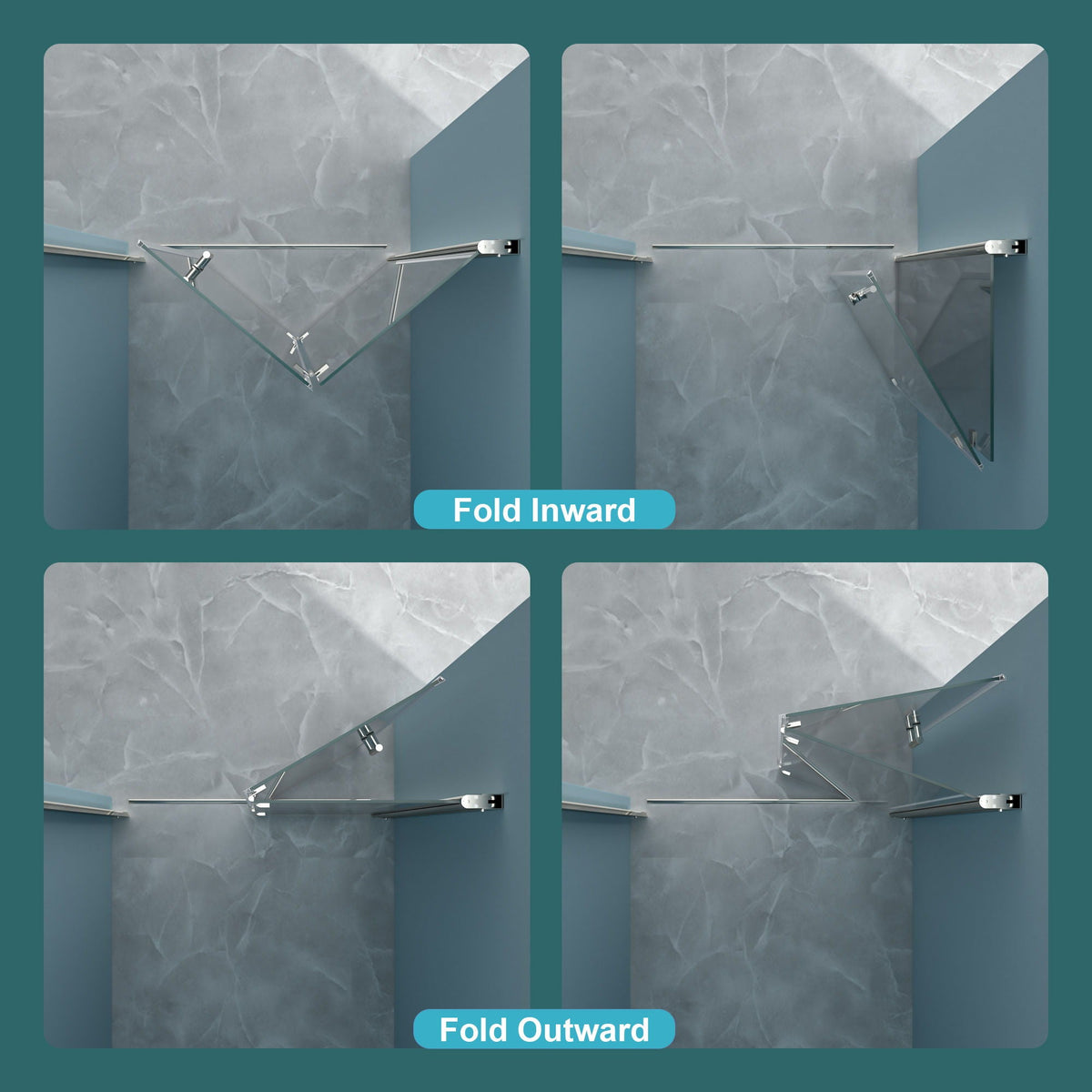 Fold Frameless Shower Door with Tempered Glass - Bi-Fold Modern Design