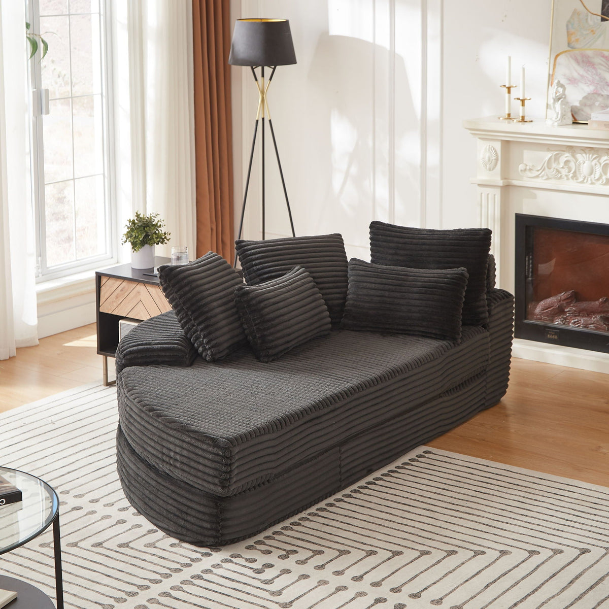 Semi Circular 2-in-1 Sofa Bed with Neck Pillow and Throw Pillows – Multiple Colors