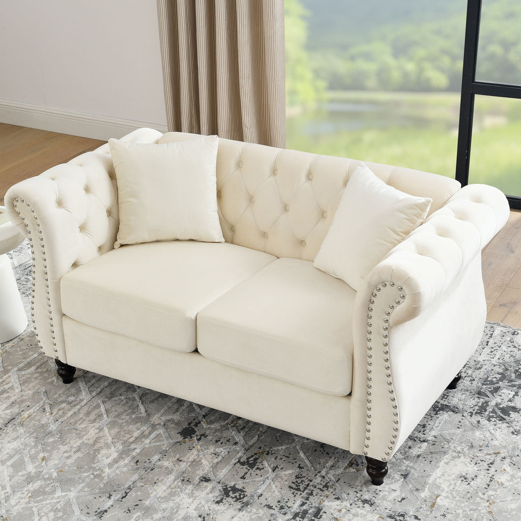 Chesterfield Sofa with Rolled Arms and Nailhead Trim – Solid Wood Frame