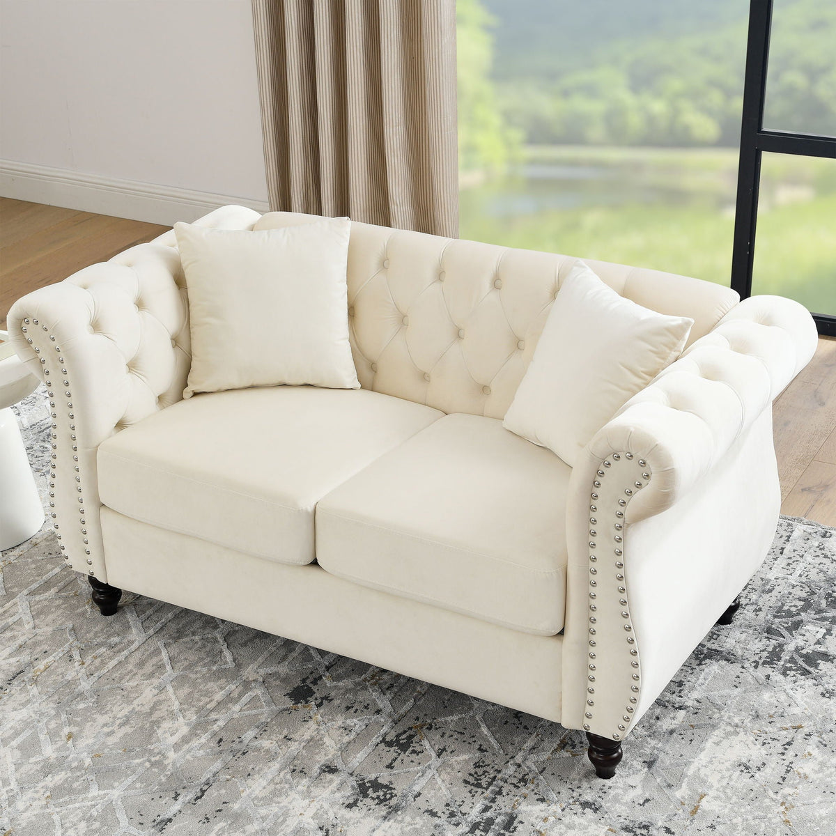 Chesterfield Sofa with Rolled Arms and Nailhead Trim – Solid Wood Frame