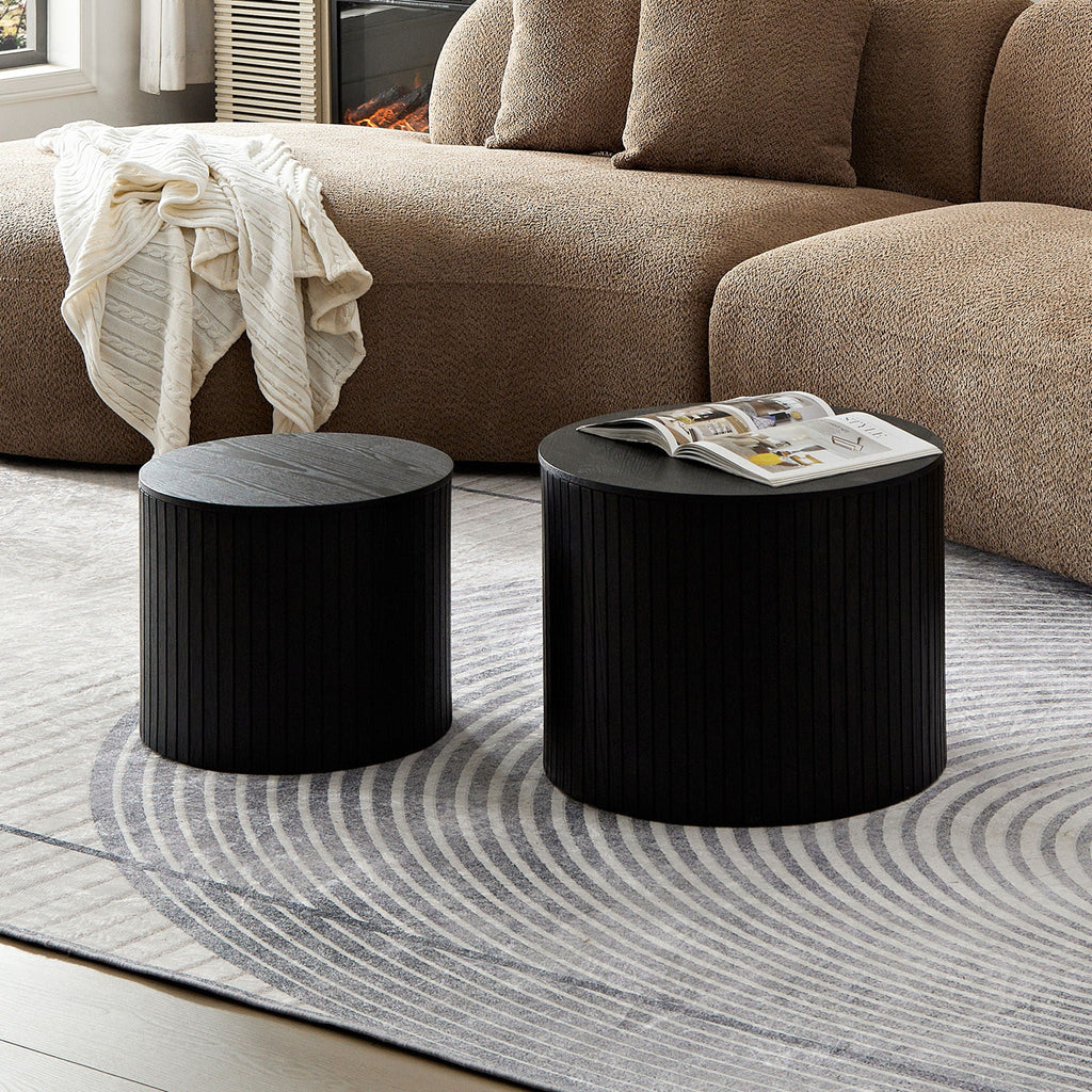 Handcrafted Nested Table Set, 2 Pieces - Black, White, or Dark Brown