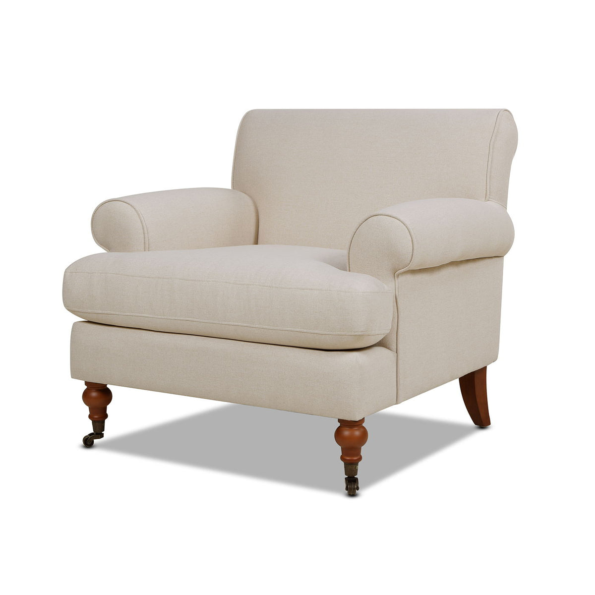 Accent Arm Chair with Casters – Solid Hardwood Frame - Blue or Beige