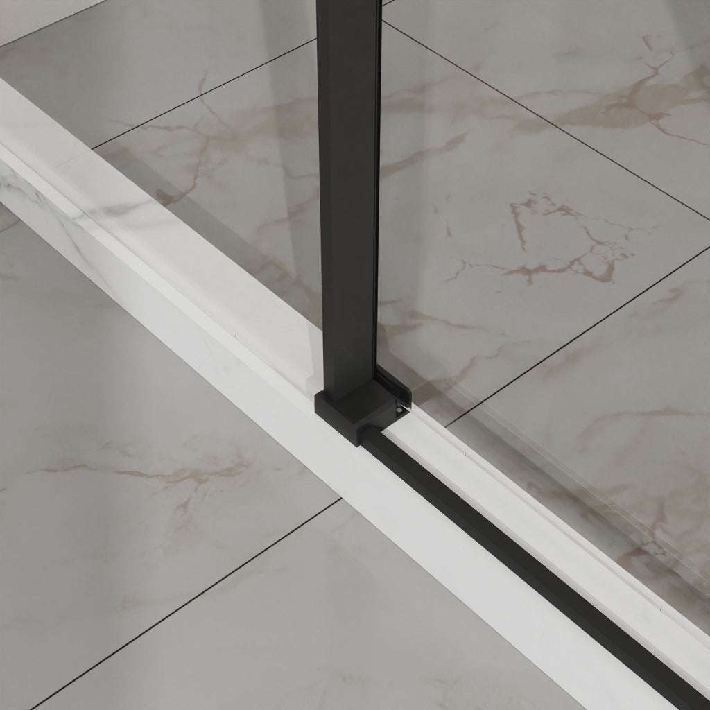 Frameless Tub Sliding Shower Door with Easy Clean Coating - Black or Pearl Silver