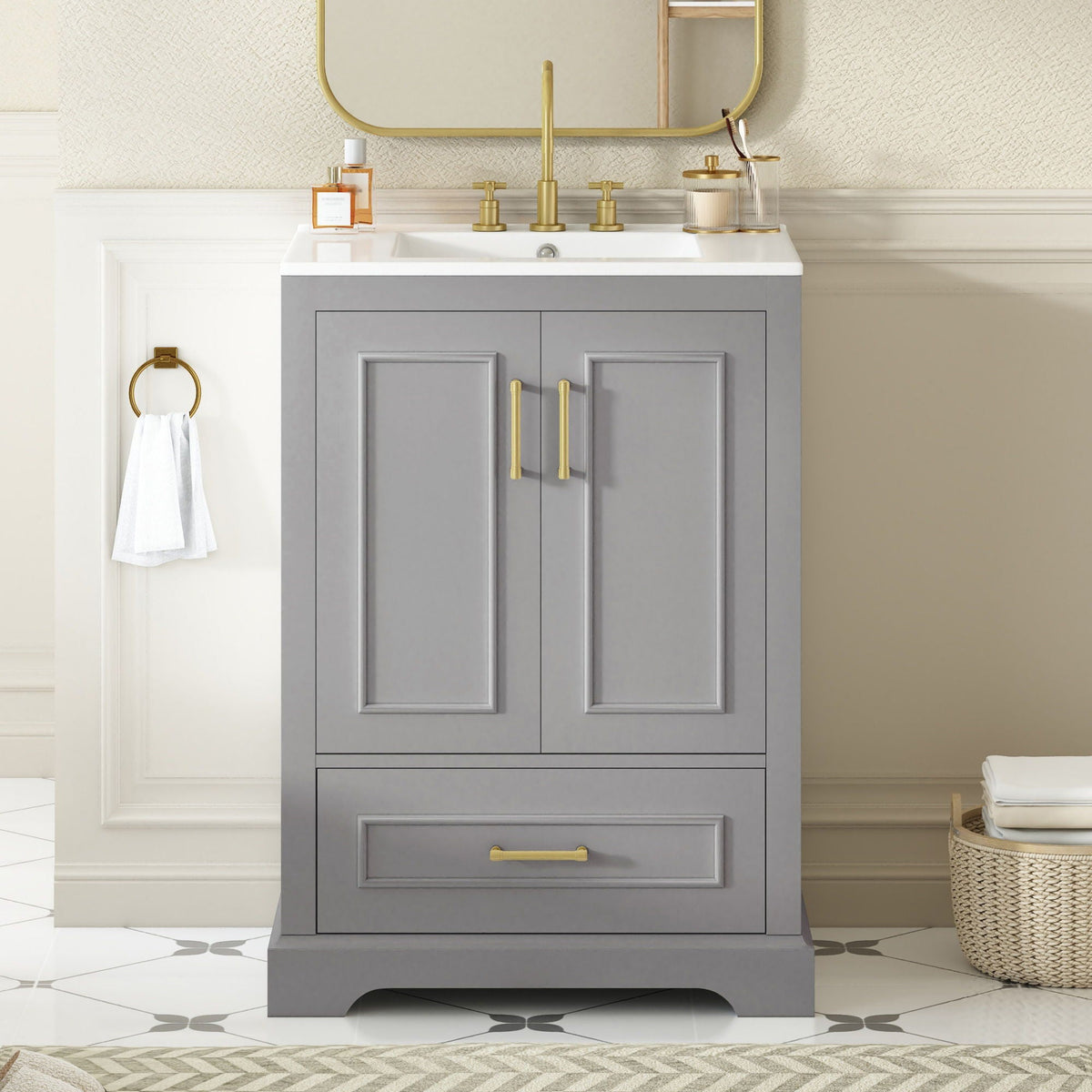 Bathroom Vanity with Sink and Soft Close Doors - White, Black, Green, or Gray