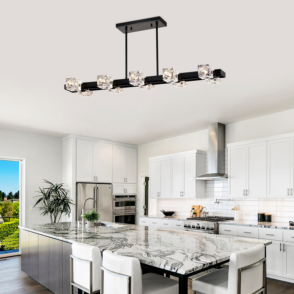 Rectangle Chandelier for Dining Room with 10-Light Metal Design